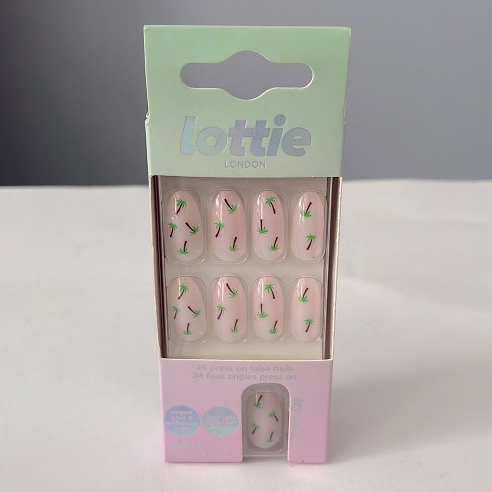 4/$20 Lottie London Palm Tree Press-On False Nails – 24 Count